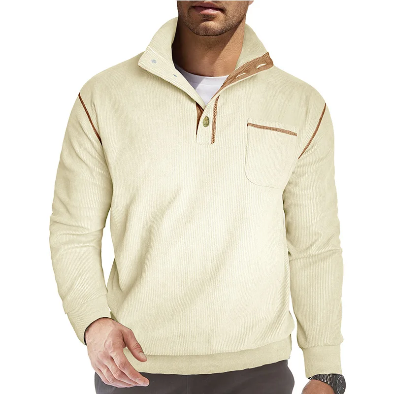 2025 Autumn Winter Men's Long Sleeve Sweatshirts Fleece Warm Pull On Stand Collar Hoodie Male Loose Casual Sports Sweatshirt