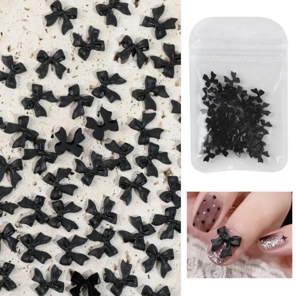 50pcs Nail Accessory 3D Nail Art Bowknot Bow Resin Nail Decoration Wedding Black and White Nail Art Decoration Manicure Ornament