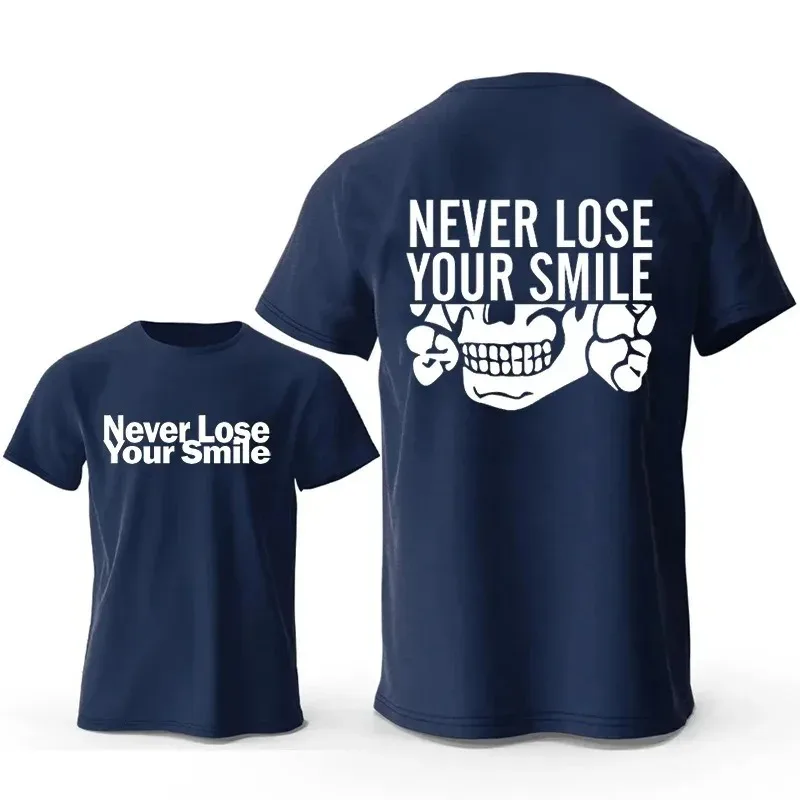 تي شيرت فضفاض بأكمام قصيرة ورقبة دائرية مقاس أوروبي لا تفقد ابتسامةك كبيرة الحجم وناعمة ومريحة