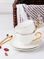 200ml White Ceramic Coffee Cup Gold Inlay Bone China Tea Cup Saucer Spoon Set Advanced Porcelain Teacup Party Teatime Drinkwar