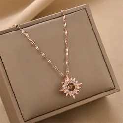 2022 Hot Selling Smart Sun God Pendant Necklace for Women Stainless Steel Neck Chains Female Trendy Fashion Vintage Jewelry