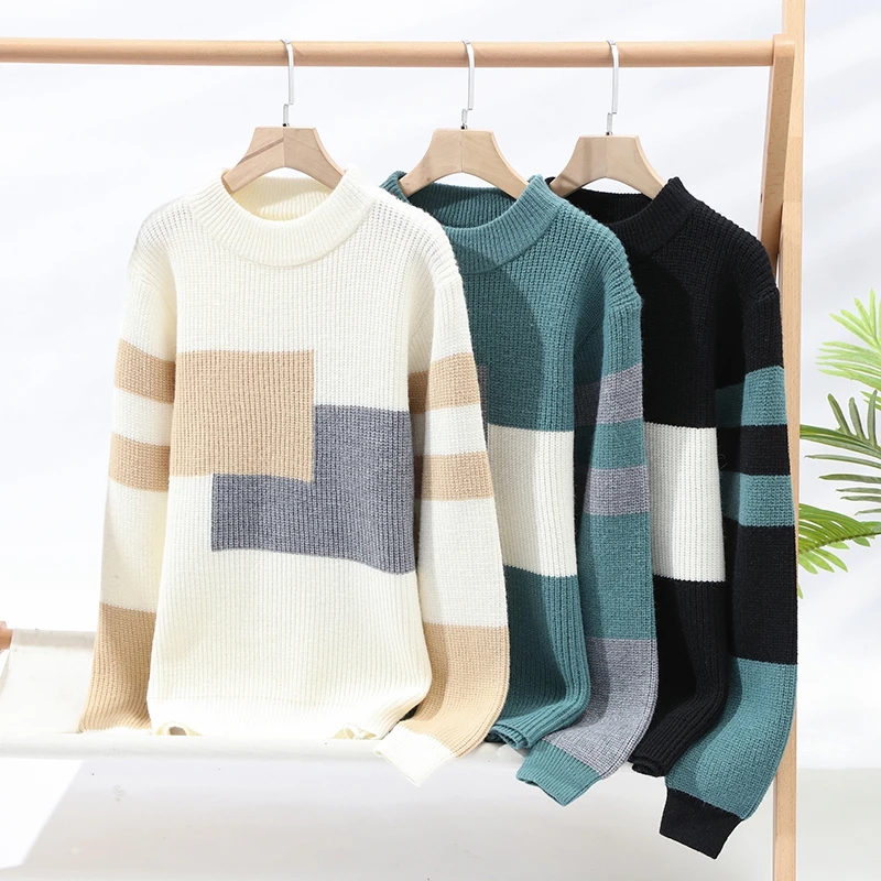 Winter Fashion Patchwork Turtleneck Sweater Men Soft Warm Cashmere Pullover High End Mens Christmas Sweaters Pull Homme