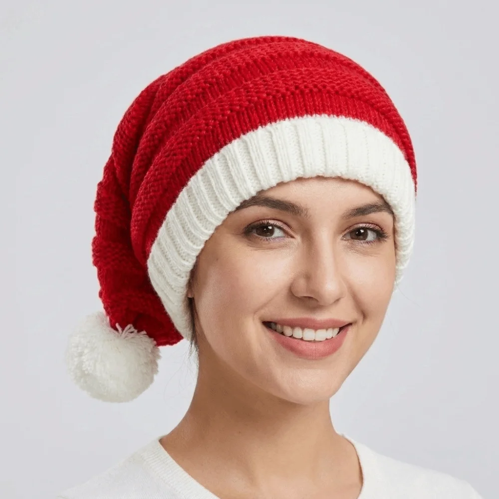 Fashion Santa Claus Christmas Knitted Hat Merry Christmas Hat Warm Santa Beanie Hat Green Red Korean Style Striped Hat Outdoor