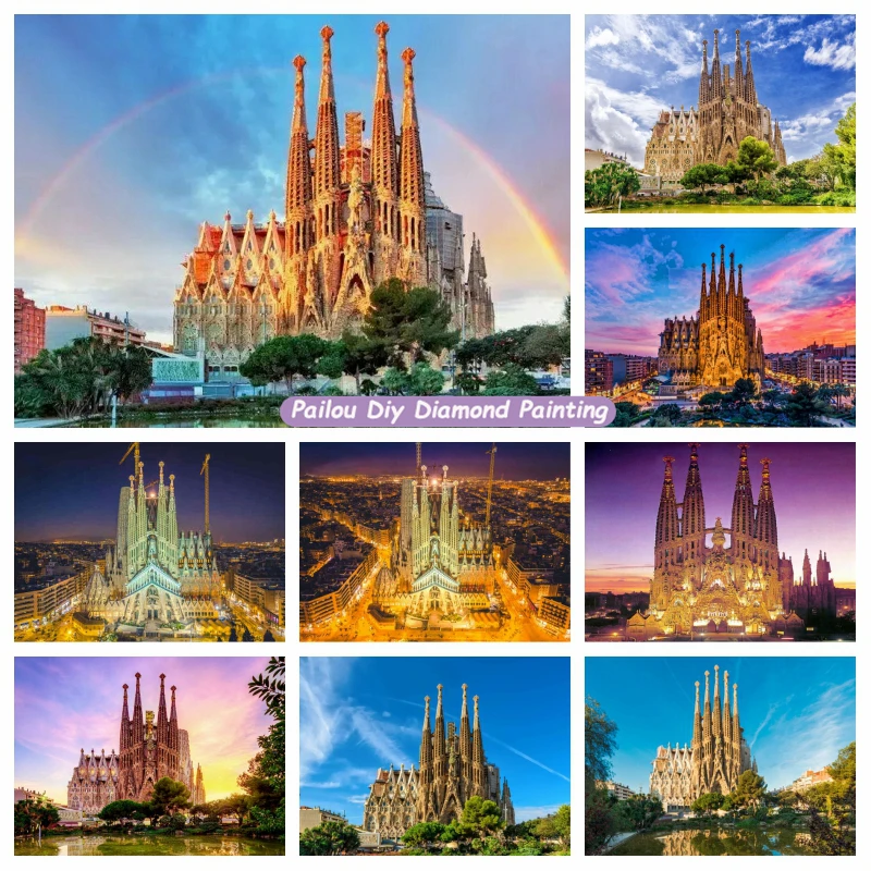 

Sagrada Familia Temple Spain Barcelona Landscape Diamond Painting Art Roman Catholic Church Scenic Cross Stitch Gift Room Decor