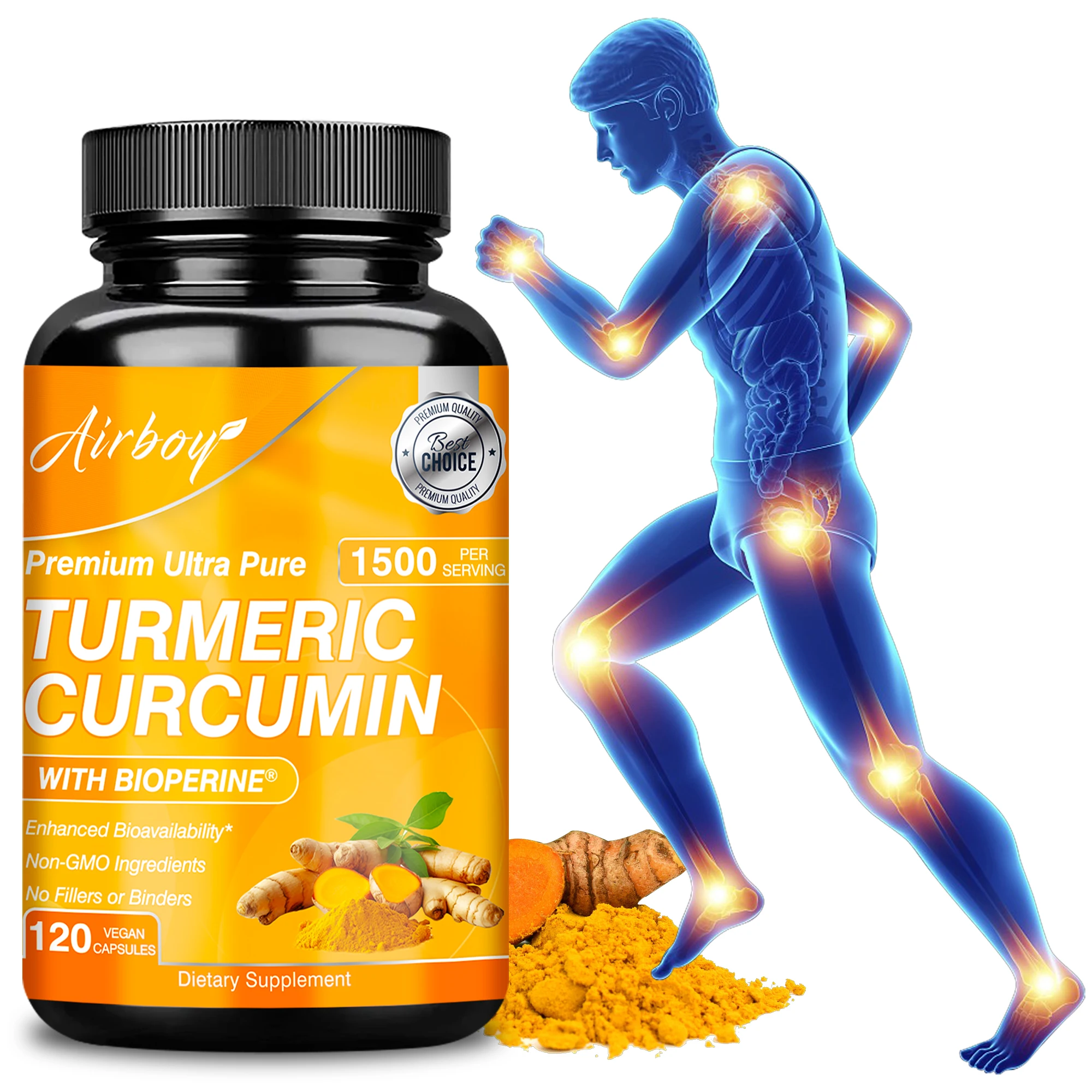 

Turmeric Curcumin Capsules - with 95% Curcumin and Black Pepper - High Absorption Joint Supplement - 120 Capsules