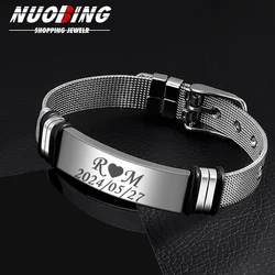 Personalized Customization Of Logo Name Engraved Stainless Steel Bracelet Men's ID Bracelet Jewelry Gift For Boyfriend's Father