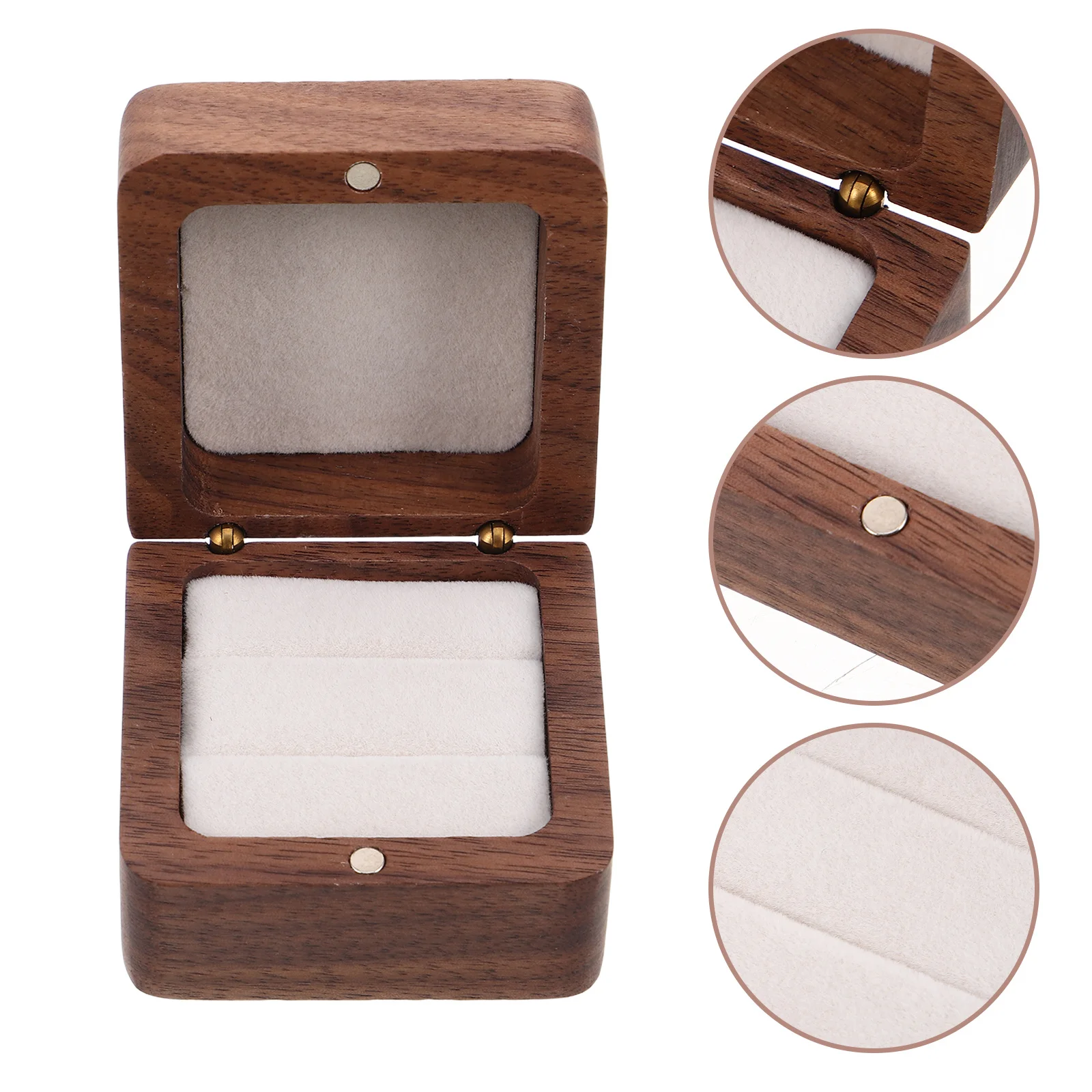 

Wooden Double Slot Ring Box Compact Wedding Ring Holder Square Stud Earrings Pendant Organizer Retro Style Ceremony