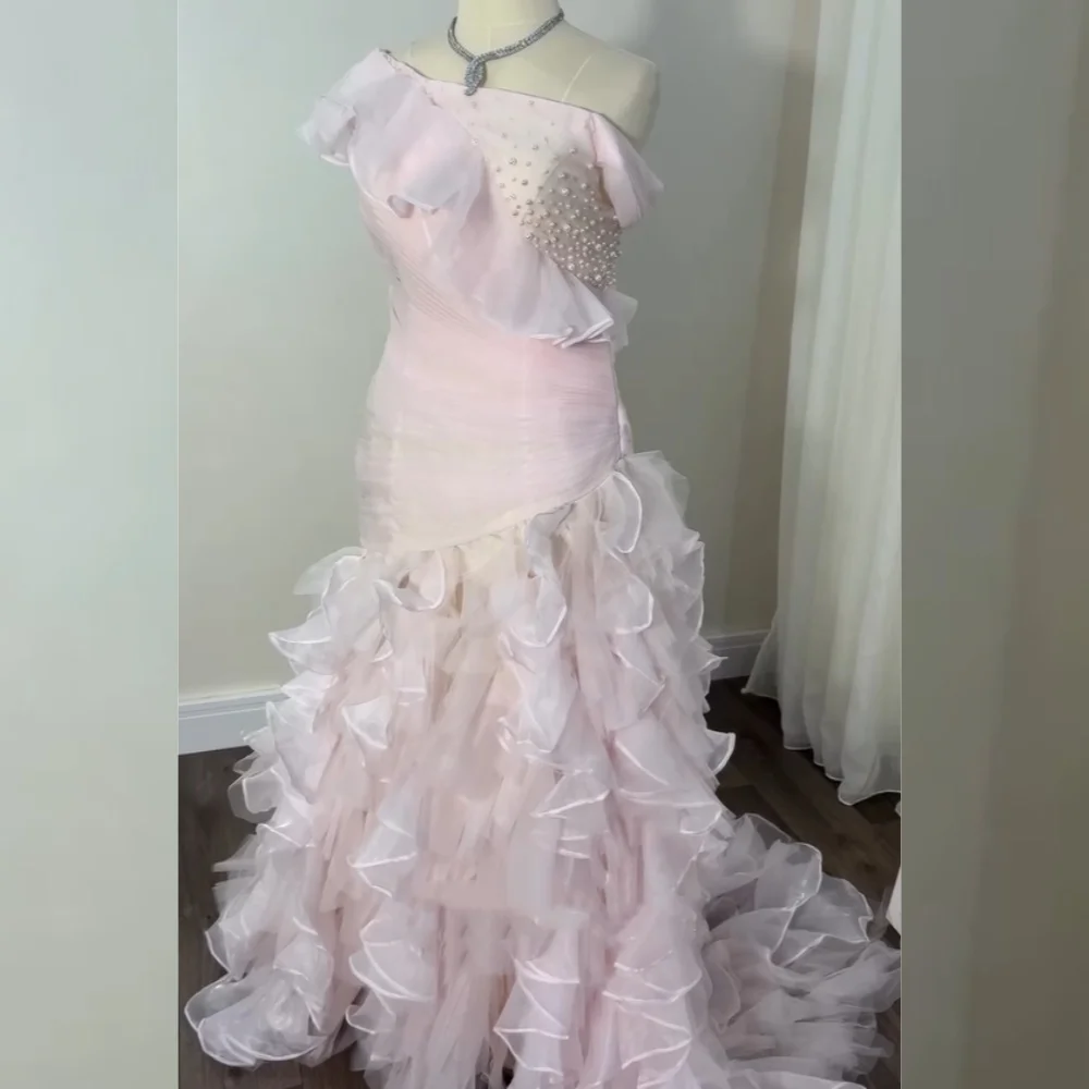 

Customized Intricate Pearl Pleat Mermaid One-shoulder Long Dresses Bespoke Occasion Sizes Available Fashion