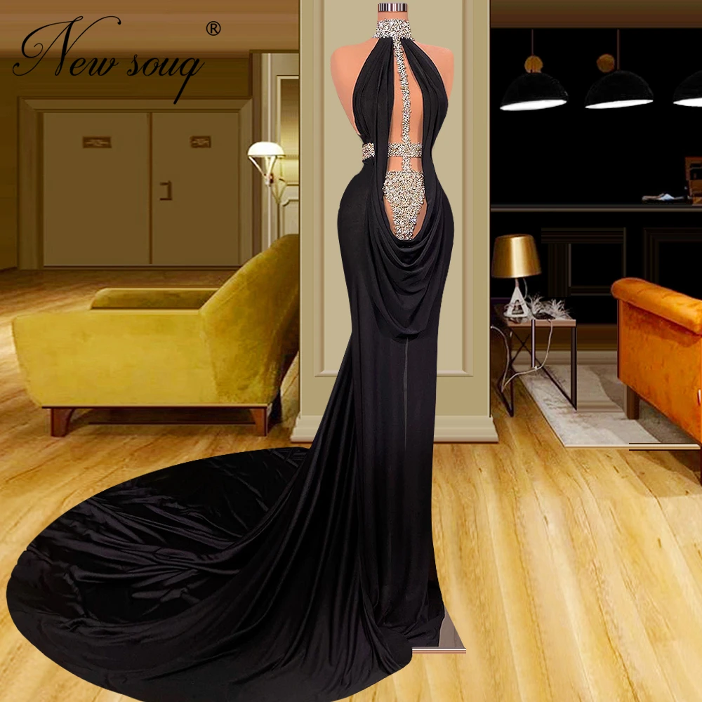 

2 Designs Black Mermaid Evening Dresses Modern Dubai Beading Celebrity Party Dress New Couture Women Prom Dress Vestido De Mujer