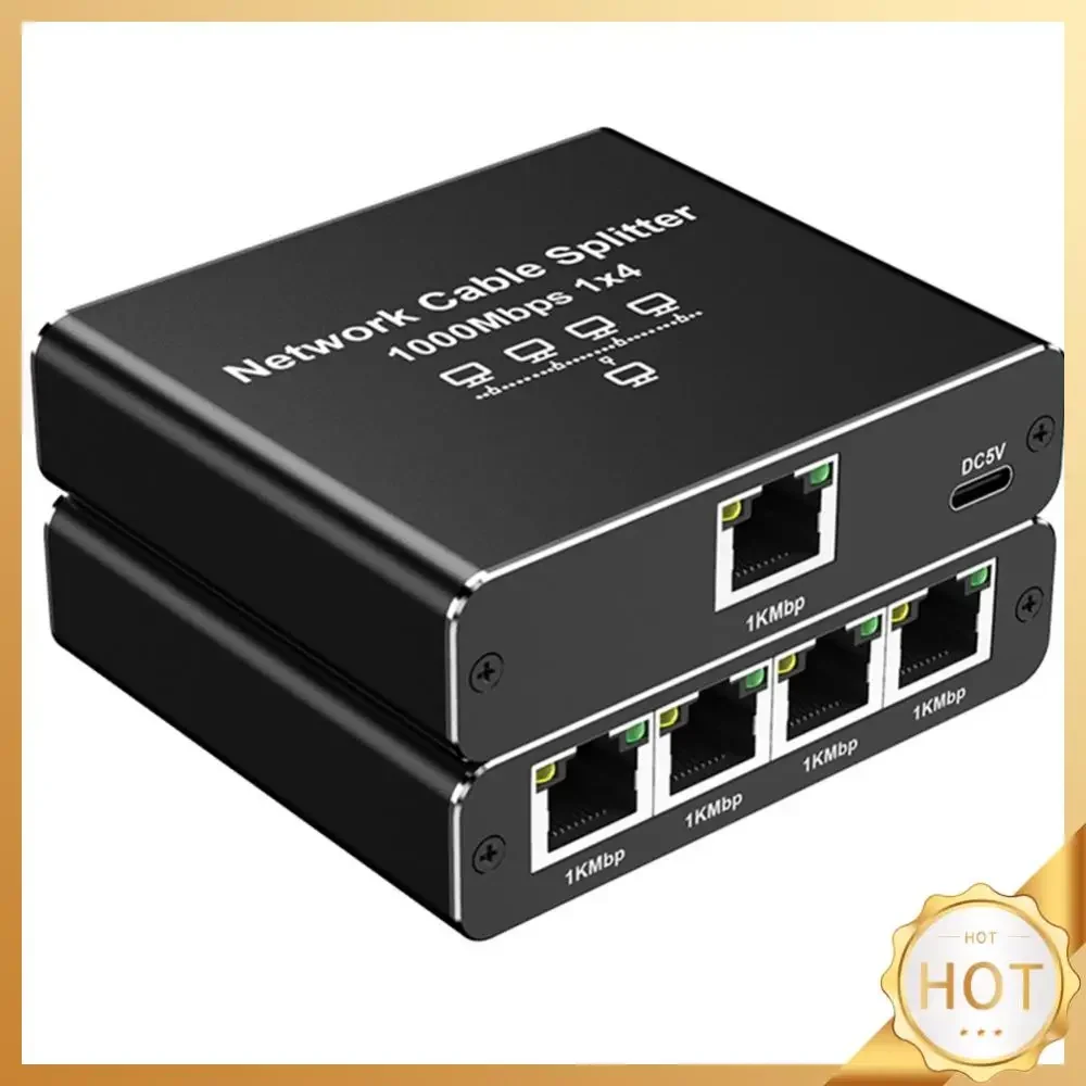 

1 To 4 LAN Splitter with USB Power Cable 1000Mbps RJ45 Splitter 4 Devices Simultaneously Networking for Cat5/5e/6/7/8 Cable