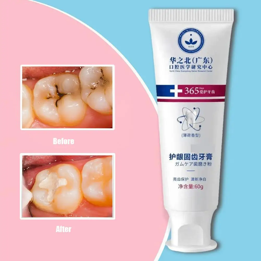 Pasta de dientes blanca brillante, 60g, respiración fresca, reparación rápida de cavidades, placa, Caries, blanqueamiento de dientes, reparación de manchas, decaimiento de dientes, V5I3