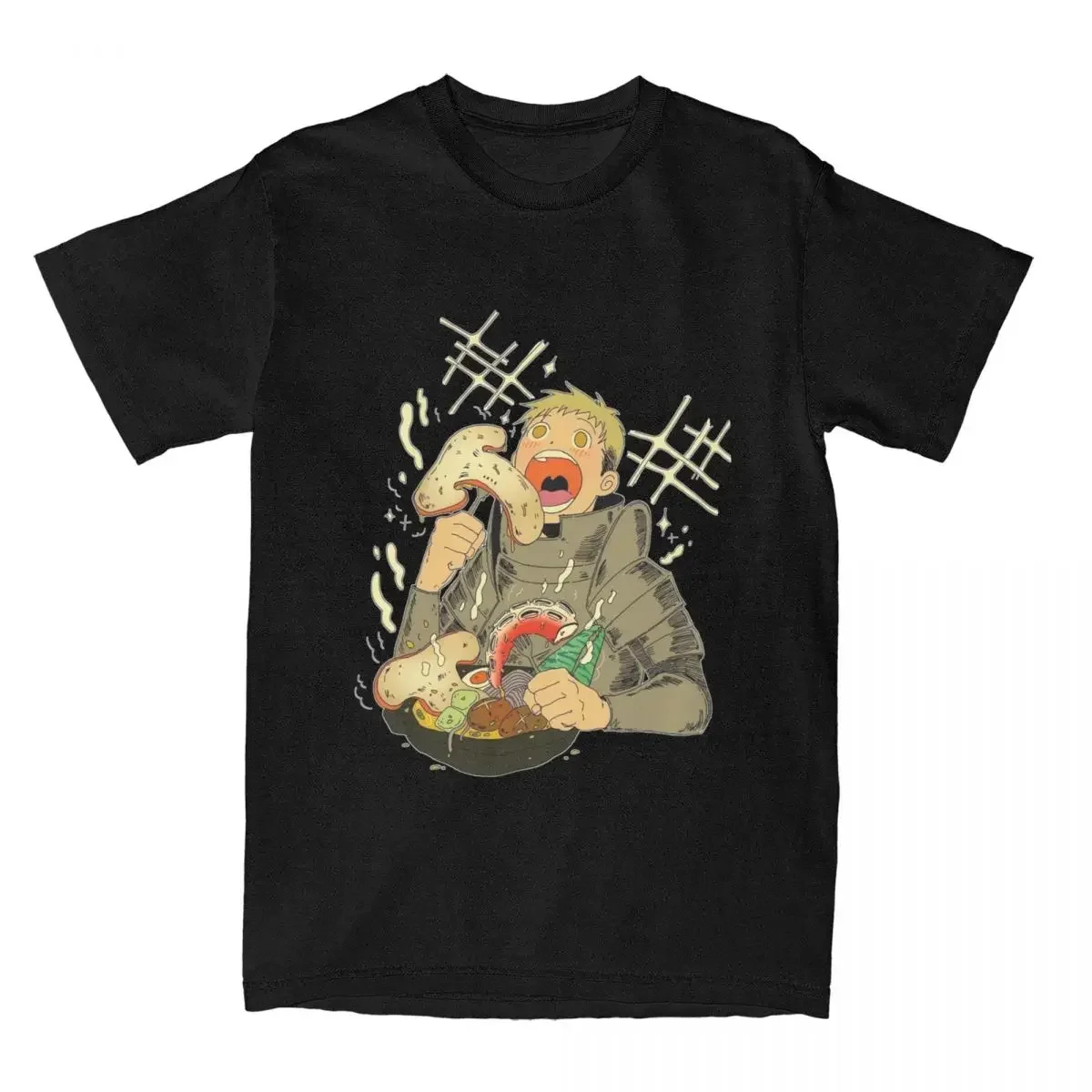 Funny Dungeon Meshi Anime T-Shirt for Men Round Collar 100% Cotton T Shirt Delicious in Dungeon Short Sleeve Tee Shirt Clothes