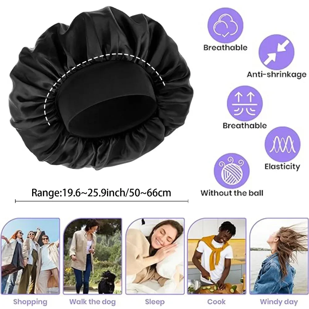 Silk Bonnet for Sleeping Women, Double Layer Hair Satin Bonnets with Elastic Band, Sleep Cap Curly Natural Hair