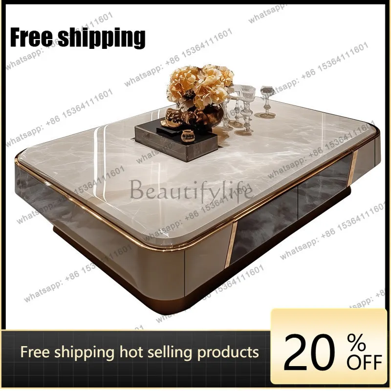 YJ light luxury modern microcrystalline stone coffee table living room 2026 new large flat floor advanced extended tea table