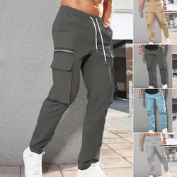 Heren Casual Broek Heren Trekkoord Cargo Broek Met Elastische Taille Rits Decor Multi Zakken Zacht Ademend Voor Comfort