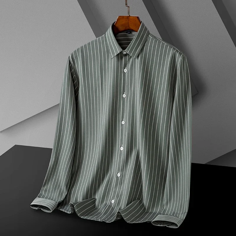 Elastic Stripe Shirt New Men's Business and Leisure Long Sleeved Shirt Slim Fit Professional Dress Best-selling Seasonal Style
