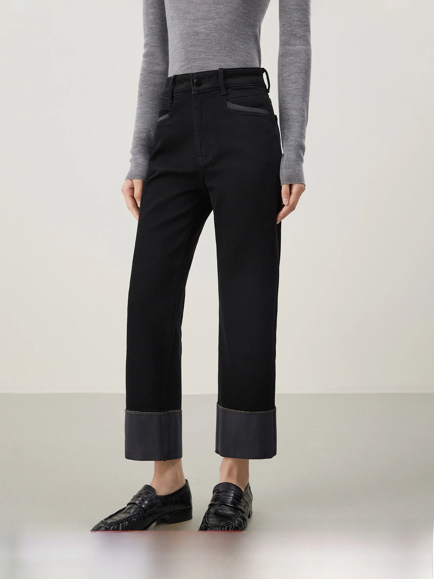 

MIJOR Quali Ретро Классические брюки-трубы Женские джинсы с внутренним краем Fce Brued Hem Повседневная одежда с талией Cott...