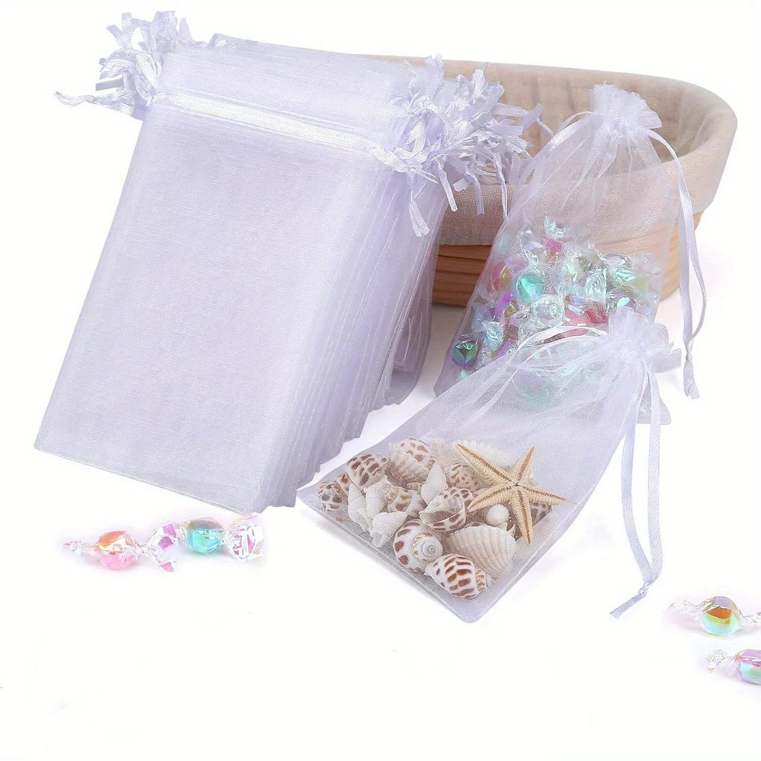Small Organza Bags Bulk 50pcs 7x9cm 9x12cm Sheer Jewelry Pouches for Gift Wrapping Drawstring Favor Bags Transparent