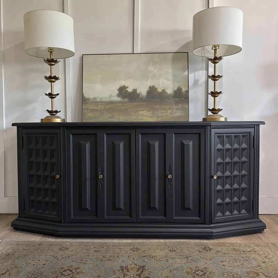 

&c French Retro Black Solid Wood 4 Door Cabinet American Carved Storage Cabinet Living Room Furniture Storage Cabinet