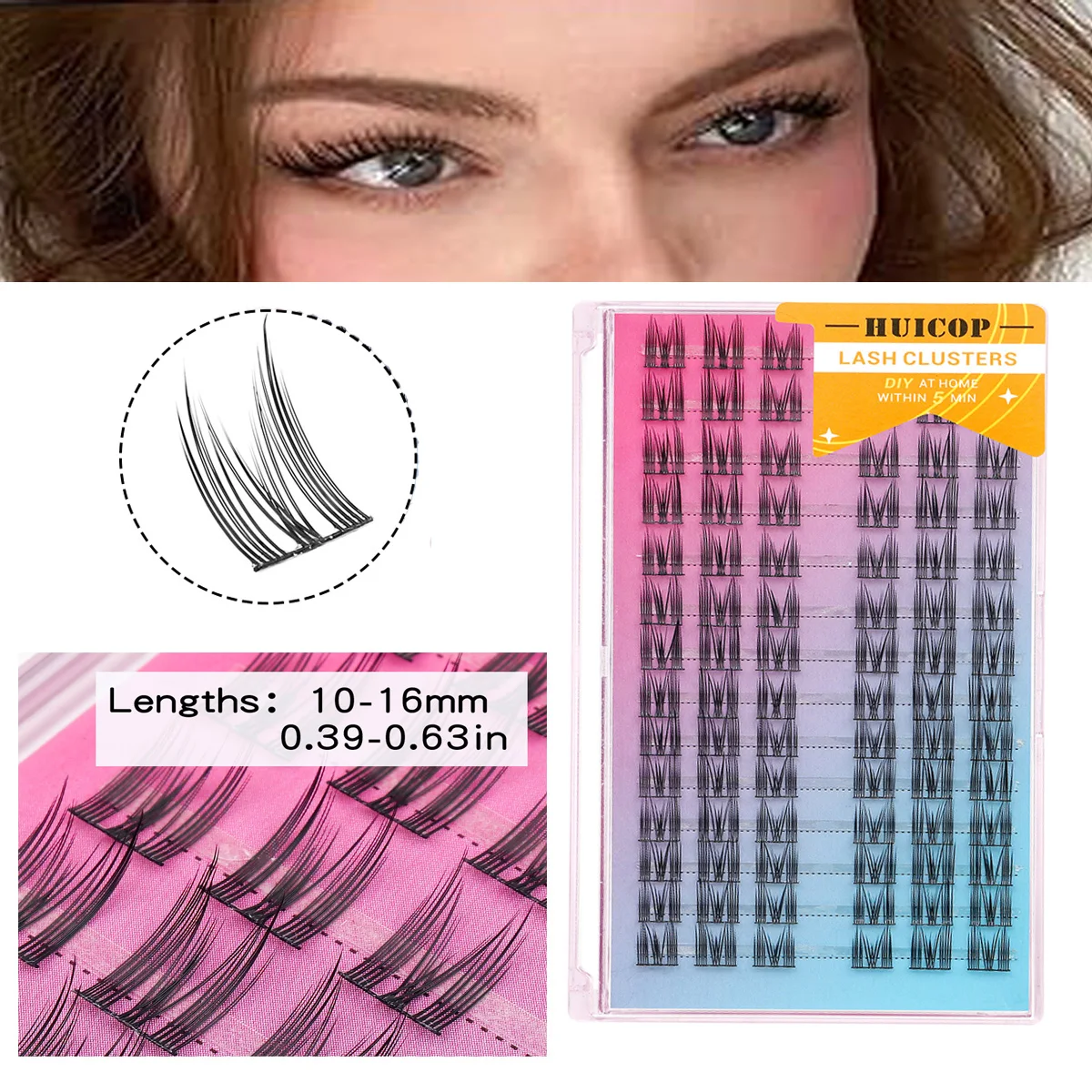 Wispy False Eyelashes 10-16mm Personal DIY Lash Extension Reusable Natural Strong Hold Clusters Eyelashes for Daily Makeup Tool