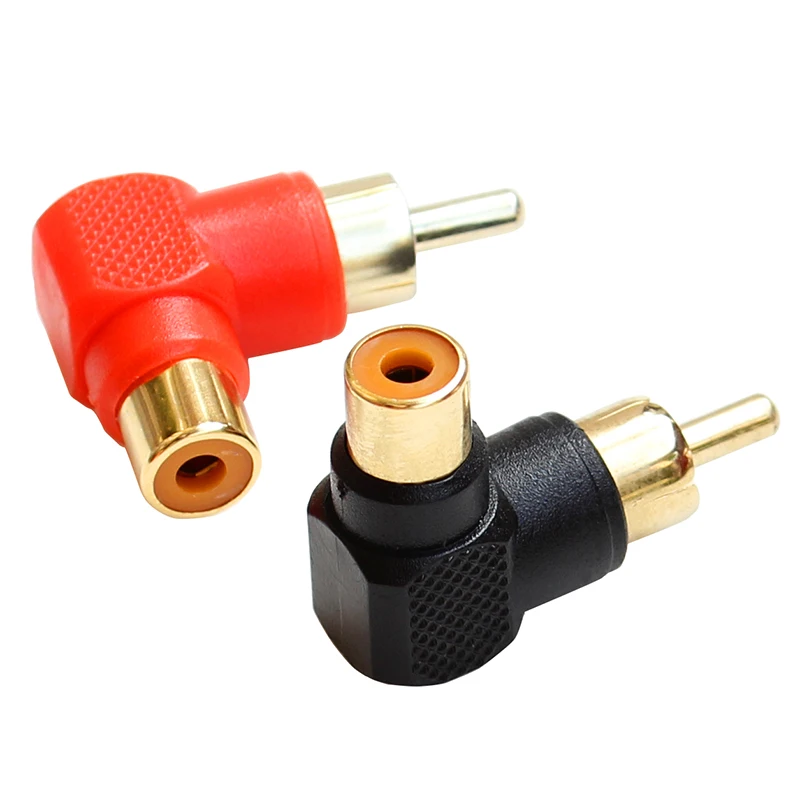 Pair 90 Degree Right Angle RCA Male To Female Curved Converter Gold Plated Socket Cable Connector Elbow Audio Plug Adapter
