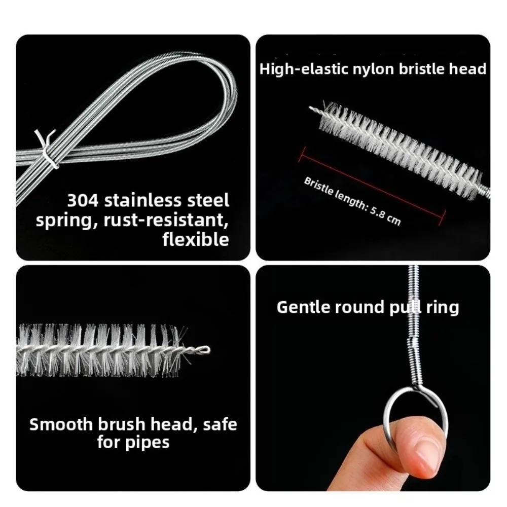 2pcs Long Flexible Refrigerator Drain Dredge Stainless Steel Coil Brush Drain Hole Dredge Kitchen Drain Pipe Cleaning Tool - view 6