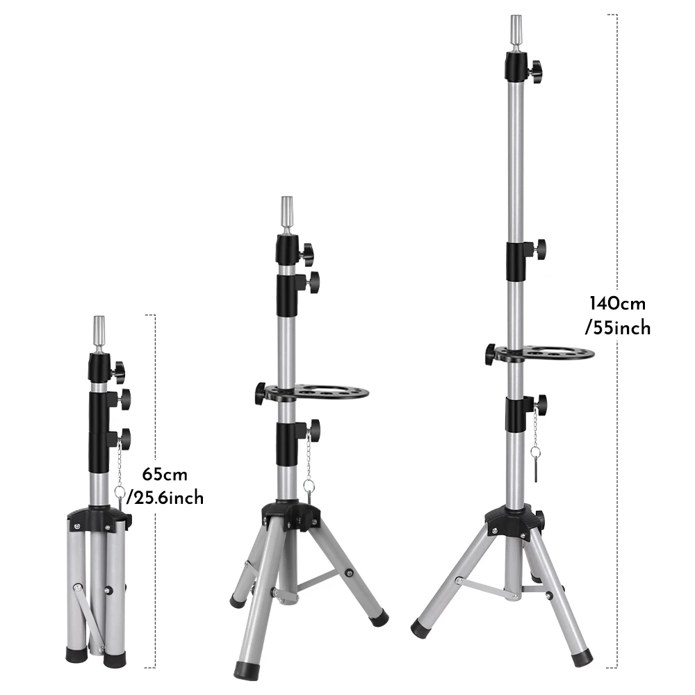 Nuevo soporte para cabeza de maniquí, soporte para peluca, trípode ajustable, soporte para cabeza de peluca resistente para cabeza de bloque de lienzo, soporte para peluca con bandeja de 55 pulgadas