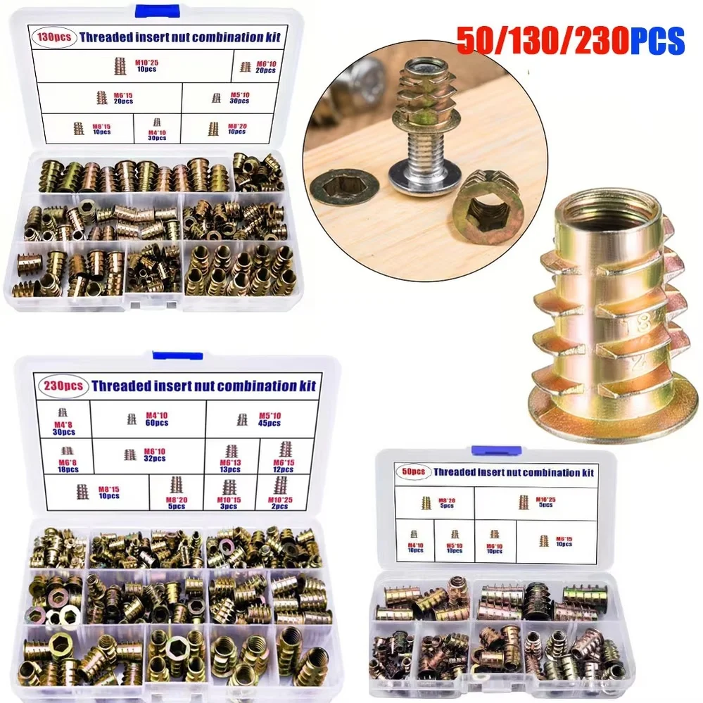 XLGYLPRO 50/75/130/230-Piece Threaded Insert Nut Combo Tool Set Hex Internal Hex Screw Connectors Bolts Fasteners