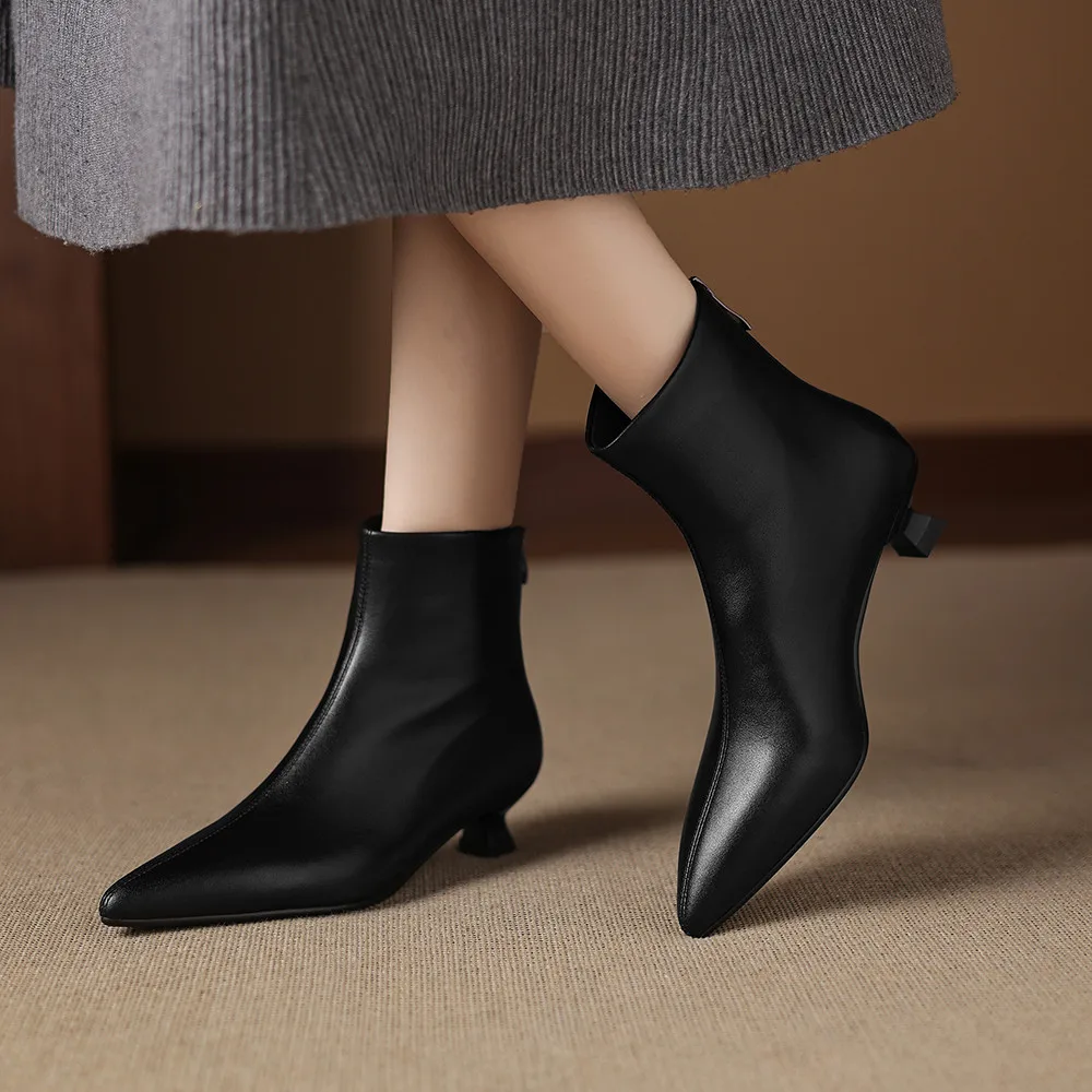 Aucegi موضة جلد طبيعي حذاء من الجلد كعب عالي مكتنز النساء الخريف الشتاء أشار تو فستان الحفلات أحذية كبيرة الحجم 34-42 #5