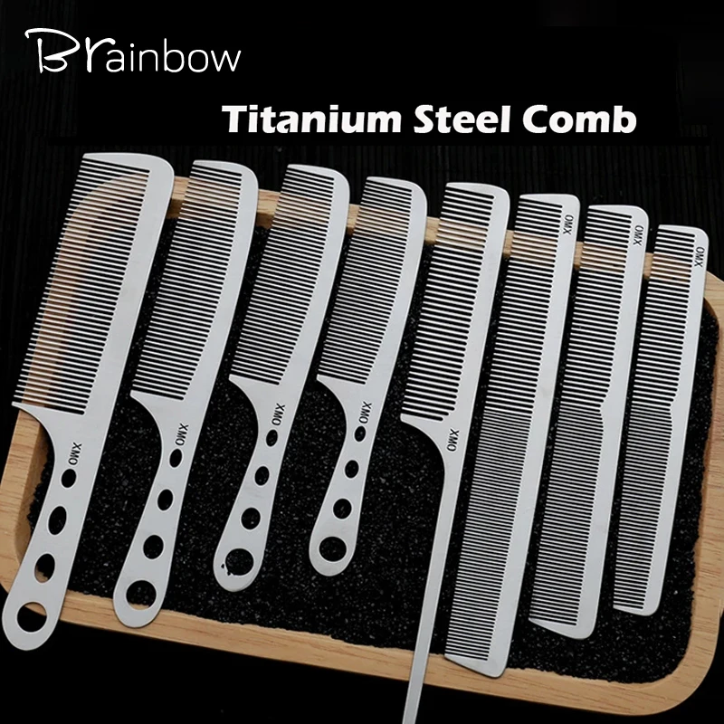 

Brainbow 8PC/Set Titanium Steel Comb Kit Professional Salon Hair Hairdressing Anti-static Barbers Comb Ultra Thin Hair Brushes