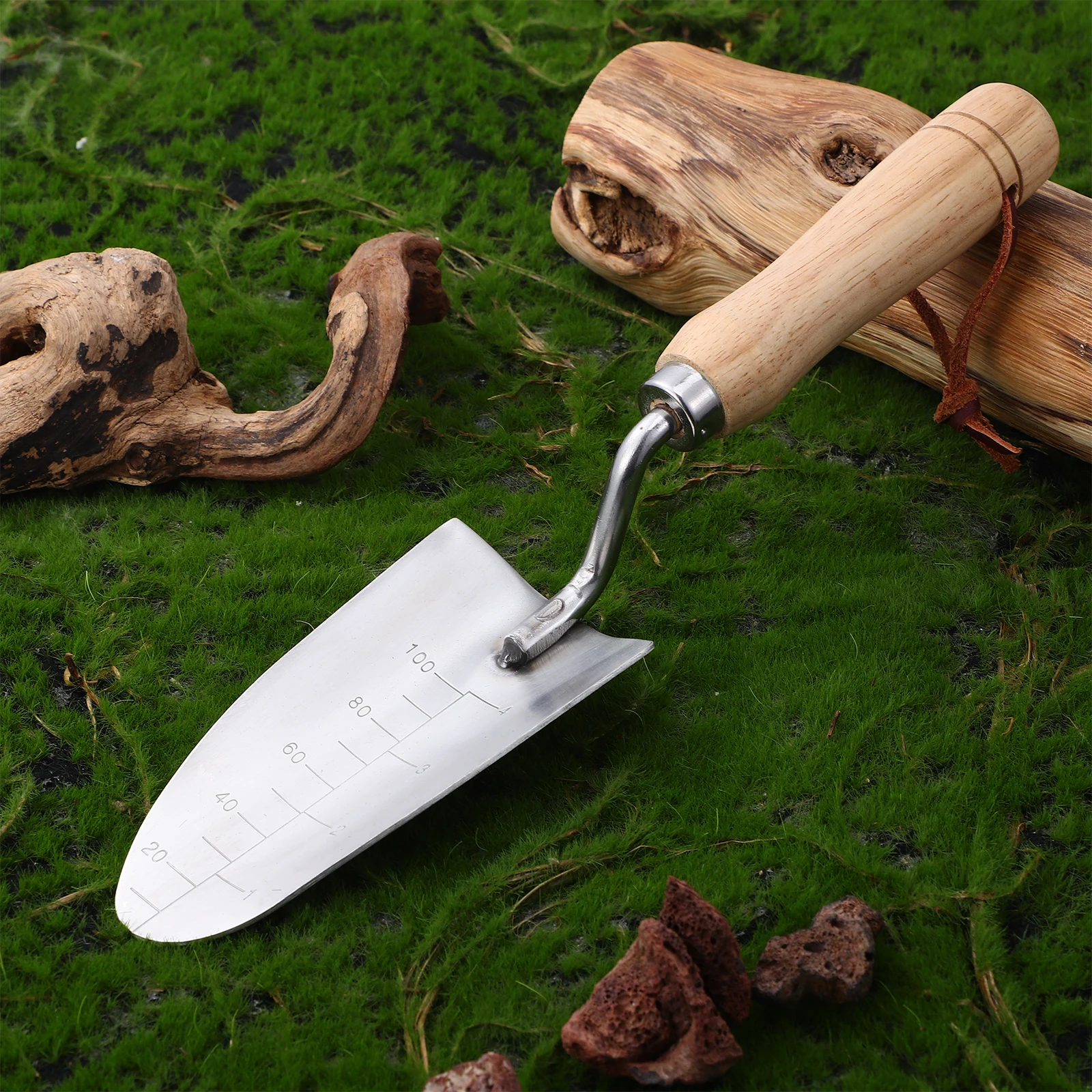 

Stainless Steel Gardening Shovel Garden Spade Hand Trowel Wooden Handle Scale Markings For Planting Digging Transplanting Flower