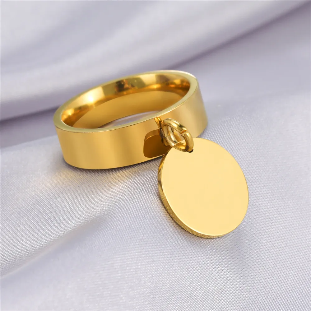 Skyrim Stainless Steel Gold Color Minimalist Ring with Big Round Pendant Finger Rings 2022 Fashion Anniversary Gifts for Women