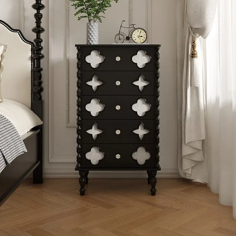 Комод во французском стиле ретро, легкий роскошный корпус, четырехлистный клевер, шкаф для хранения из цельного дерева, высококачественный шкаф для хранения в спальне