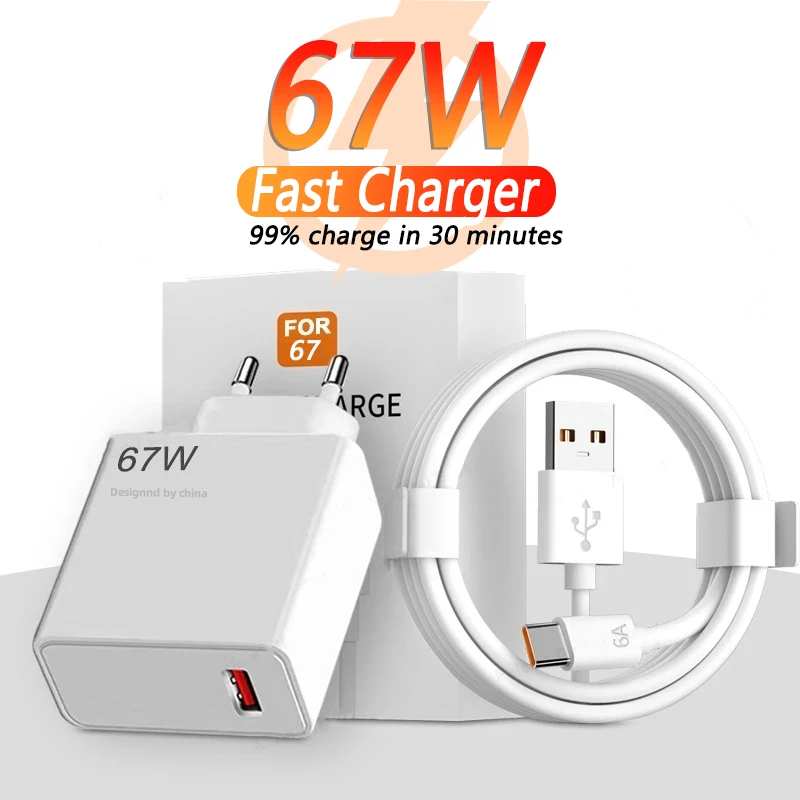 For Xiaomi 67W USB Super Fast Charger Power Adapter Mi 12 11 6A Type C Cable POCO X5 X4 Pro Note 9 10 11 Charging