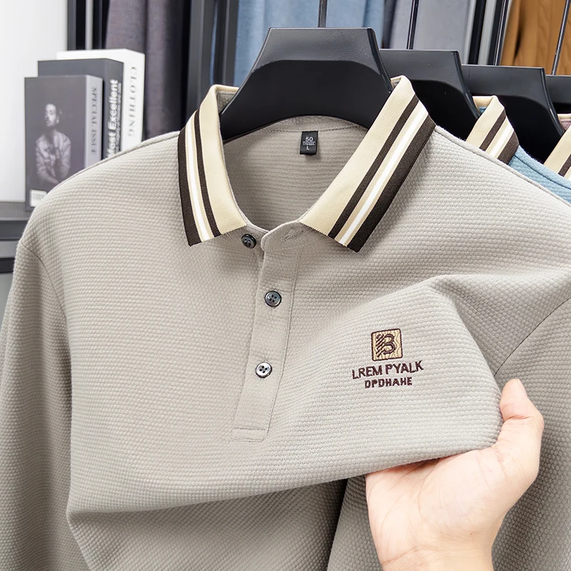 

Spring and Autumn Long Sleeved T-shirt Men's Polo Shirt Striped Loose Casual Autumn Dress Up