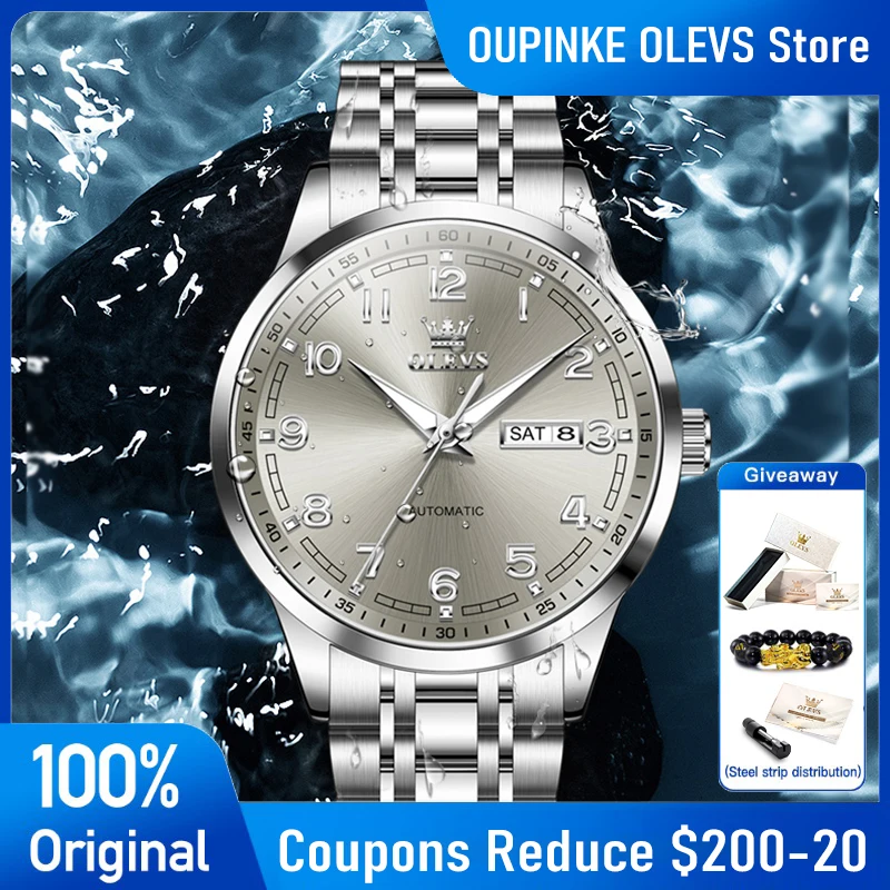 

OLEVS 7077 Luxury High Quality Original Stainless Steel Automatic Mechanical Watch Day Date Watches For Man Free Gifts New Reloj