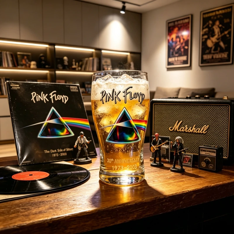 Pink Floyd The Dark Side of the Moon Beer Glass Creative Rock Band Printed Pint Glass Home Bar Drinking Cup for Music Fans