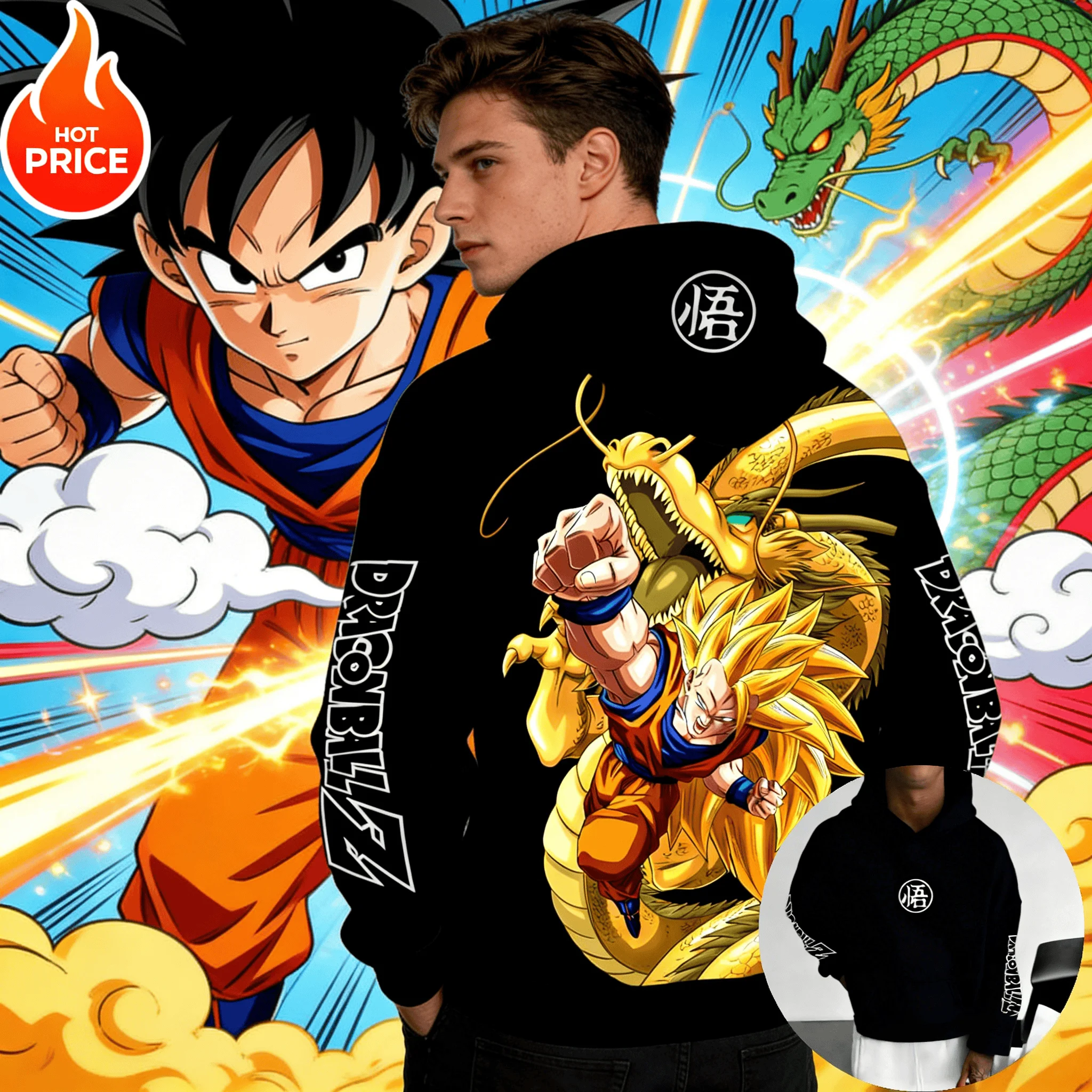 2026 Bestseller Dragon Ball Goku SSJ3 Hoodie Herren Übergroßer Lässiger Kapuzenpullover Anime-Print Locker Sitzend Unisex Mode-Oberteil