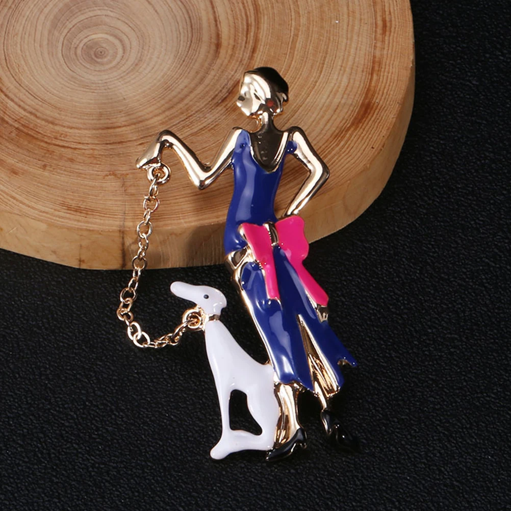 Elegant Woman Shape Fashion Brooch Pins Gold Blue Alloy Creative Retro Style Durable Clothing Accessory Versatile Breastpin For