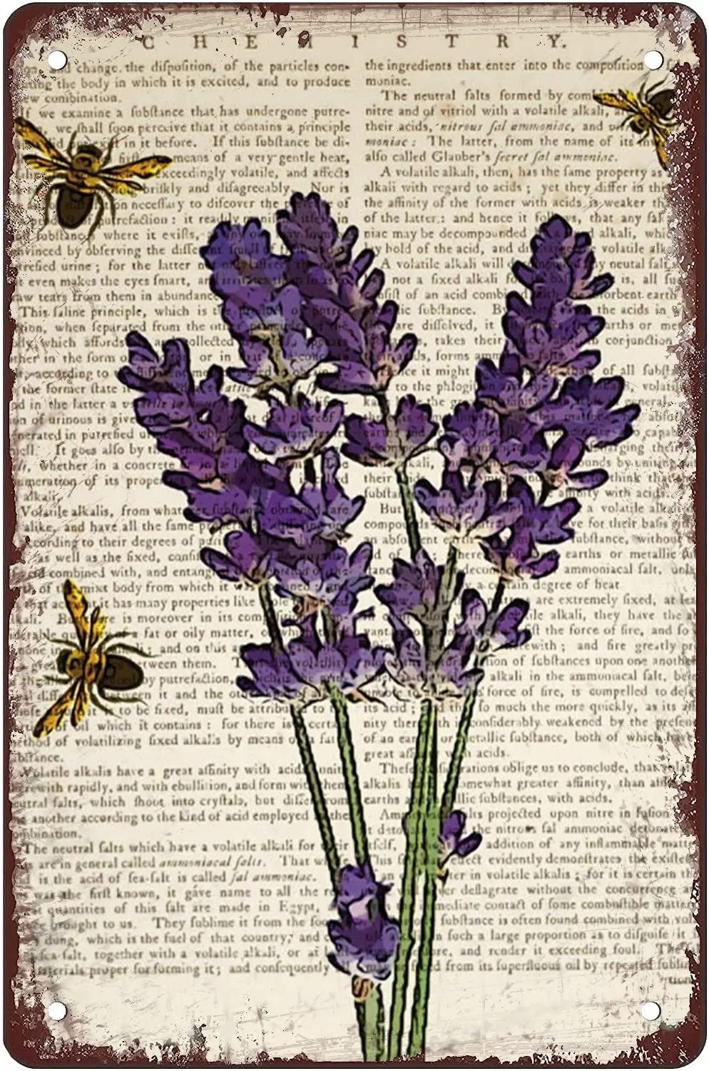 Lavender And Bee Vintage Tin Sign Flowers Metal Sign Retro Wall Decor For Home Cafes Office Store Pubs Club Sign Gift Metal Sign