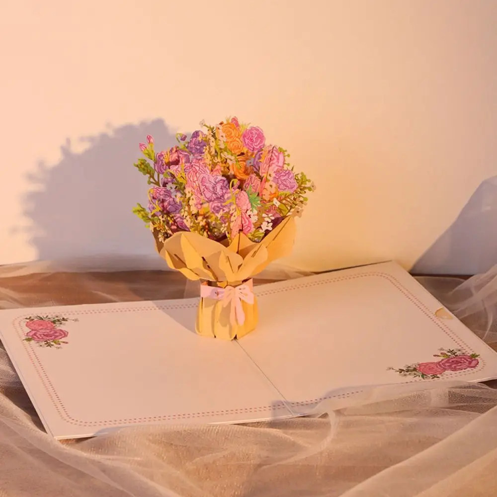 

Exquisite Carnation Sunflower Greeting Card Paper Handmade 3D Pop Up Greeting Card Wishing Happy Birthday Blessing Card