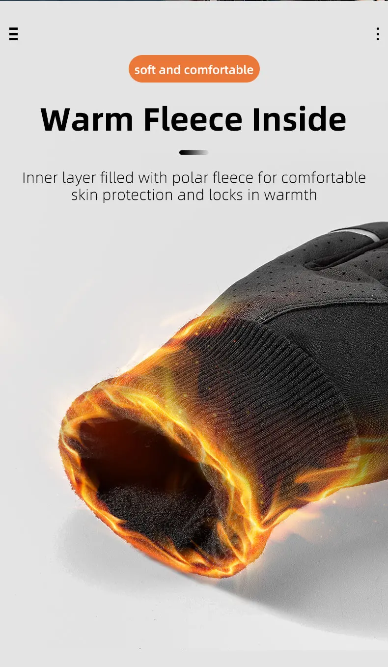 WEST BIKING Winter-Thermo-Fahrradhandschuhe für Herren, winddicht, mit Fleece, Touchscreen-fähig, aus PU-Leder, stoßdämpfend, mit SBR-Anti-Rutsch-Beschichtung, lange Manschetten. – Detail 8