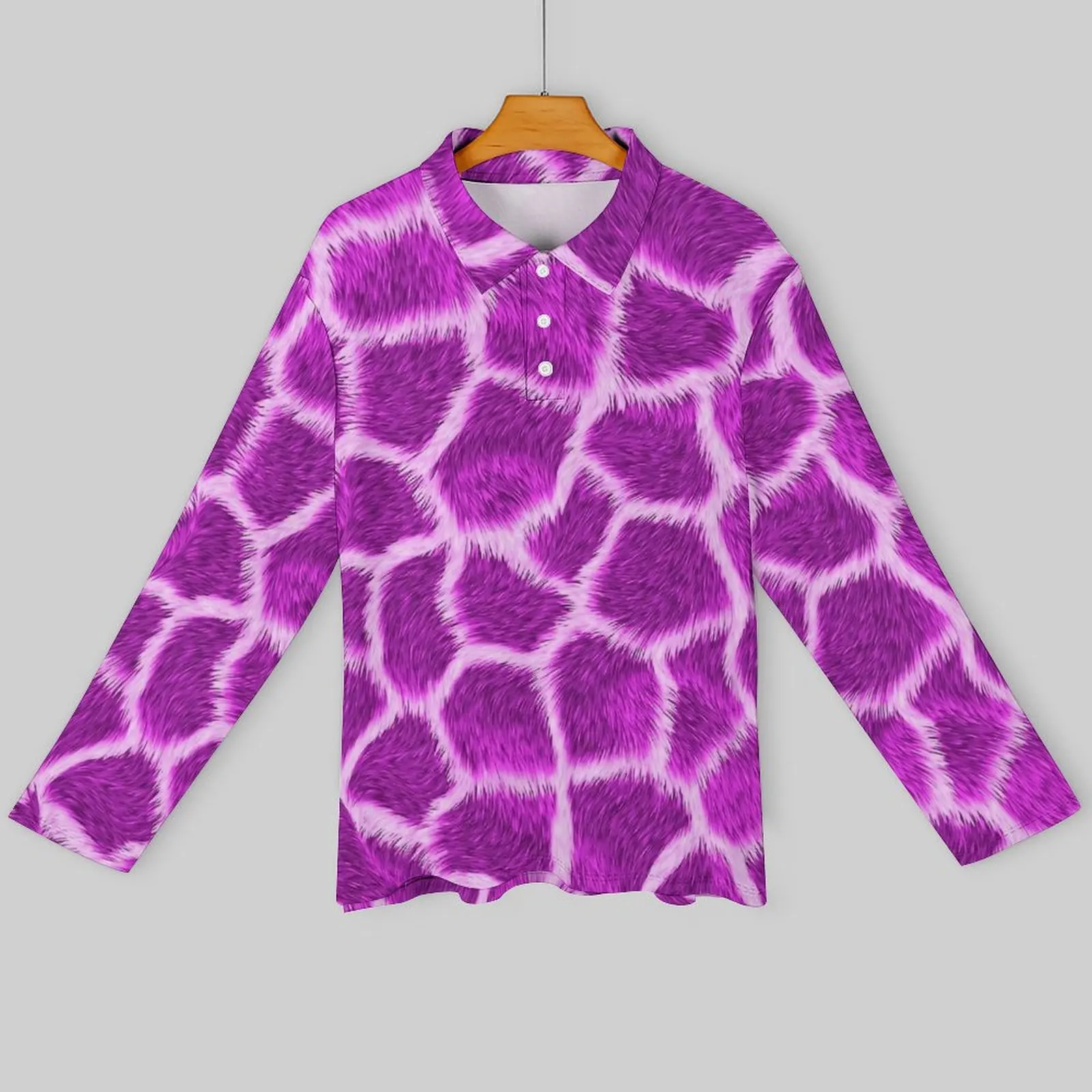 Fuchsia Giraffe Print Polo Shirts Autumn  Casual Shirt Long Sleeve Collar Fashion Printed Oversized T-Shirts