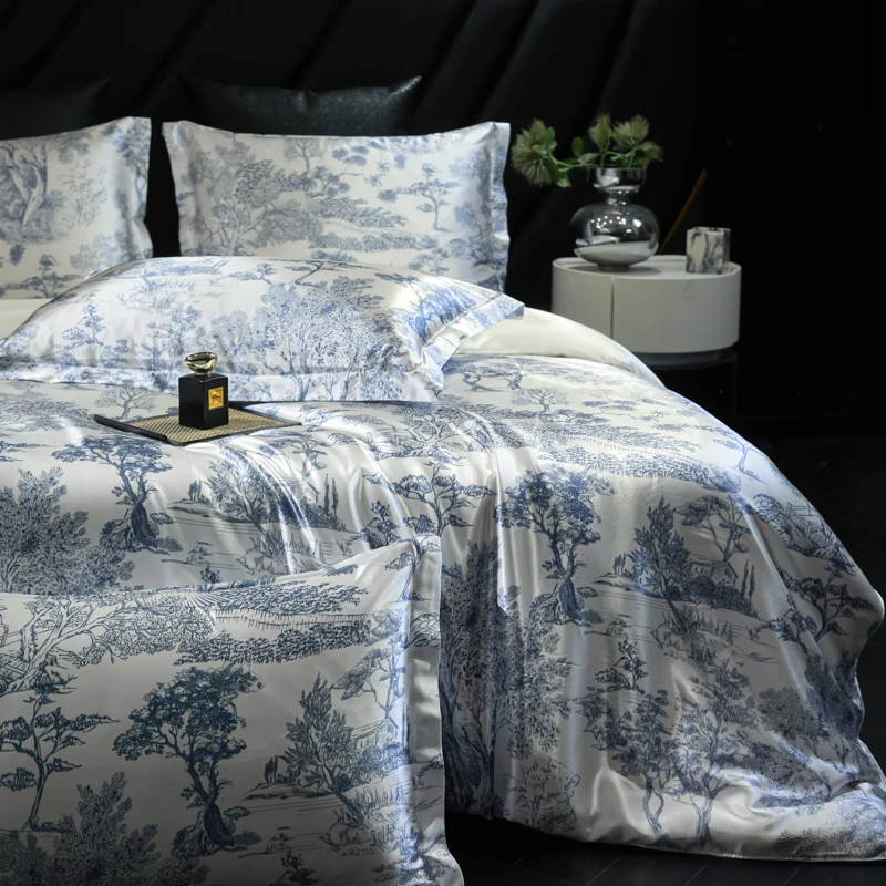 Luxurious Black Brown Leopard Print Washable Silk Bedding Set Cool Smooth Flat Sheets Duvet Cover set Pillowcases Family size