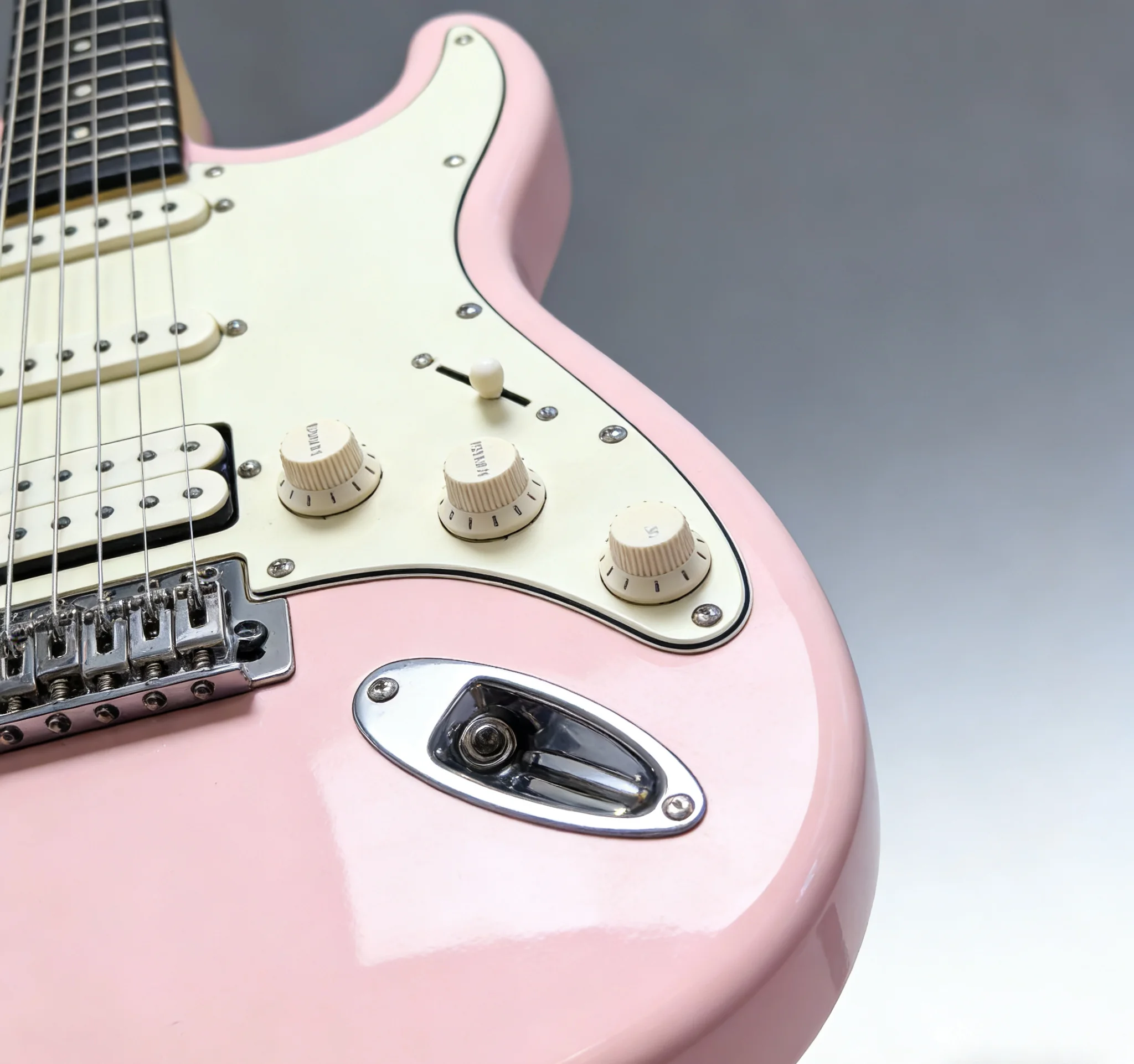 Customizable Color Pink Body with Vintage Yellow Protective Plate Electric Guitar Unique Design， In stock!