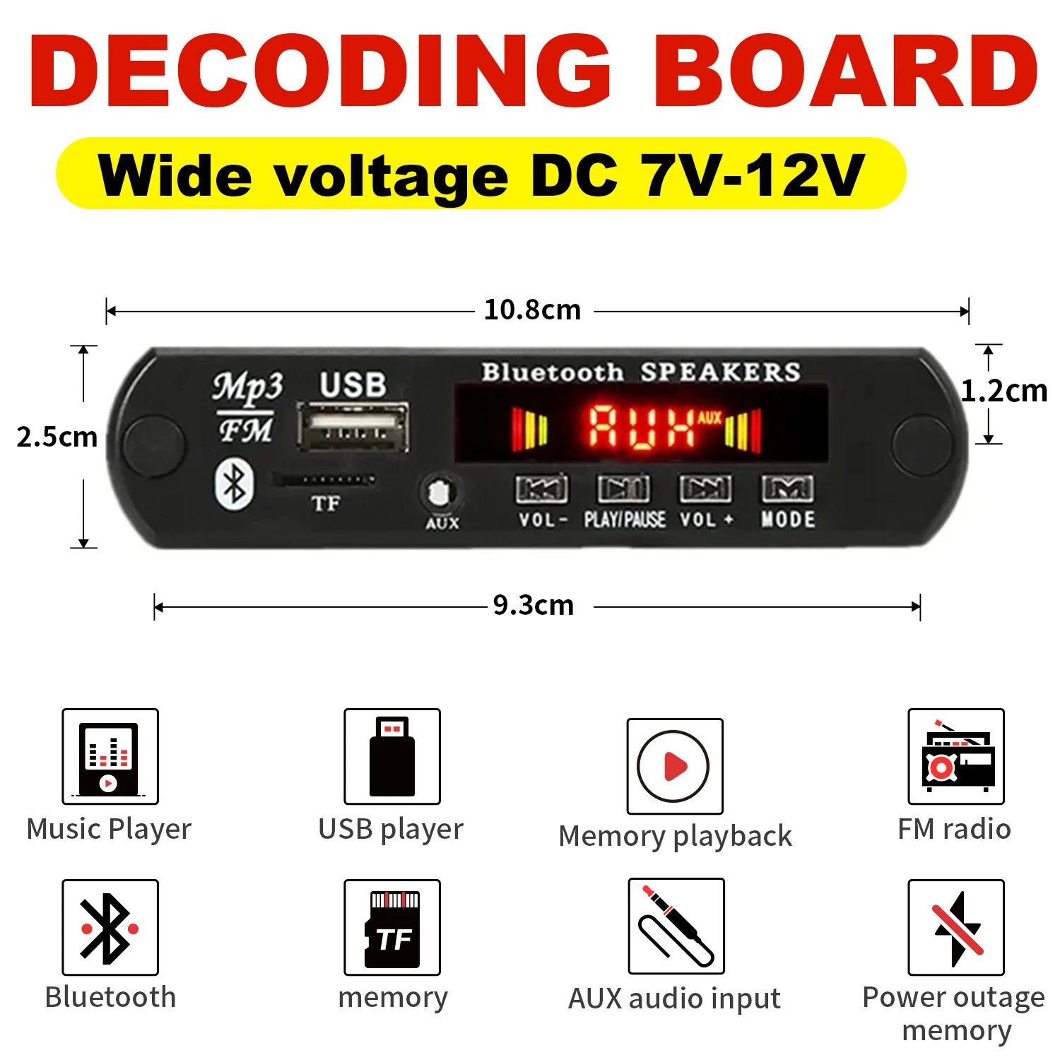 12V Bluetooth 5.0 MP3 Player Wireless Decoder Board Folder Switching USB TF FM Radio Call Module Car Kit For Speaker