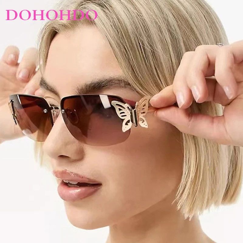 

Trends Y2K Women Men Fashion Metal Frameless Butterfly Decorative Sun Glasses Luxury Brand Design Outdoors Travel Eyewear UV400