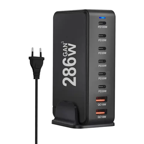 새로운 286W Gan 데스크탑 충전기 8 포트 USB PD 6C2A 충전기 아이폰 15용 고속 충전