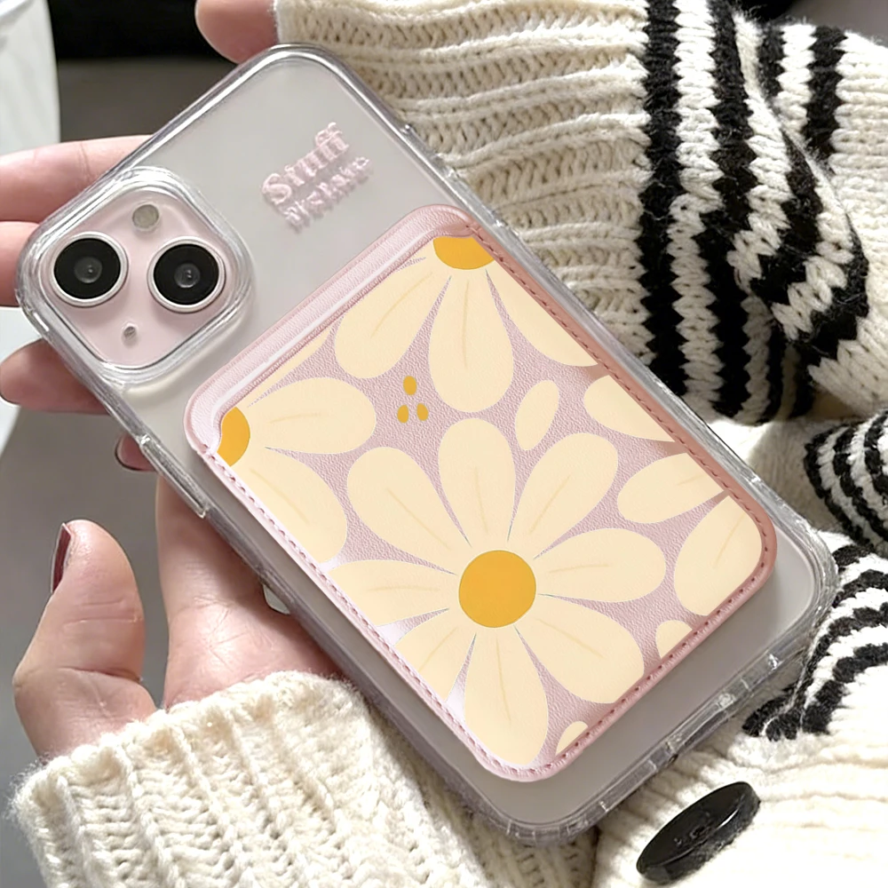 Blumen-Leder-Kartenetui Handyhülle Kartenhalter für Magnetische Hülle Geeignet für alle iPhones mit Magsafe-Kartenfunktion Rückseitentasche – Detail 3