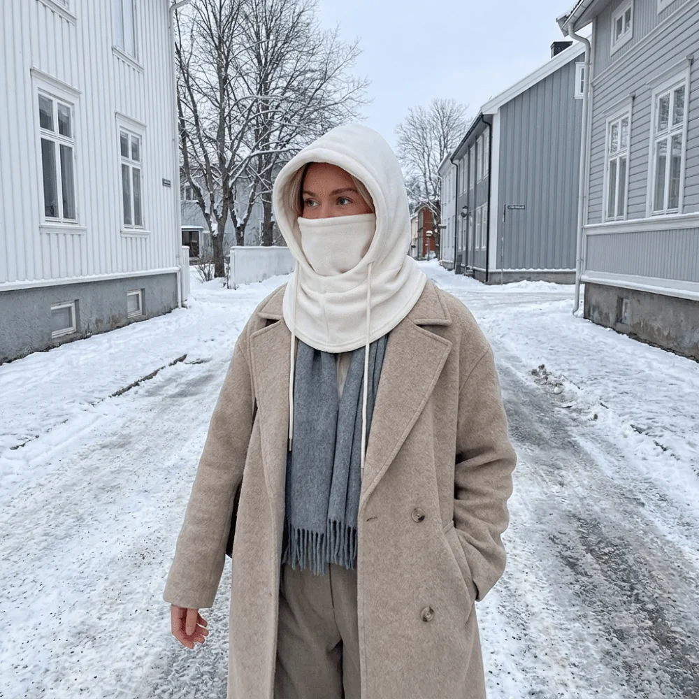 Unisex Plush Lined Balaclava Hat Windproof Warm Zipper Closure Face Cover Scarf Hand Washable Thermal Hooded Scarf Skiing